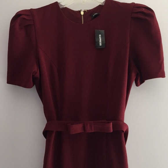 NEW Express PUFF SLEEVE BELTED SHEATH DRESS - Picture 3 of 5